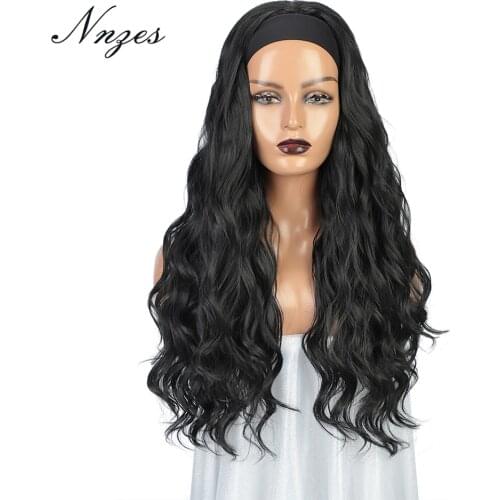 NNZES Synthetic Wigs Long Black Wavy Headband Wig for Black Women Daily Cosplay Natural Heat Resistant Fiber Wigs for Female