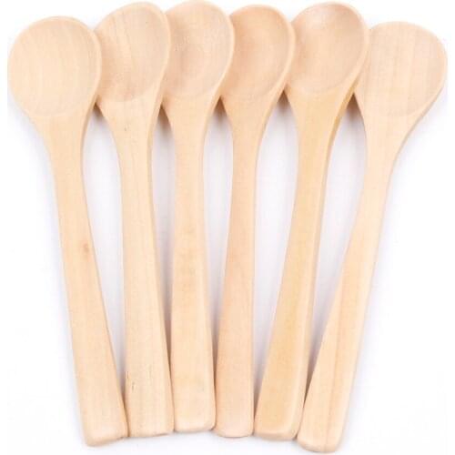 New Arrival 6pcs Wave Mini Wood Spoon Flatware Kitchen Tool Soup Dessert Coffee Stirring Ice Cream Dessert Spoon For Children
