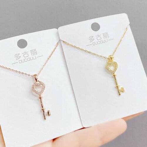 AAA Cubic Zirconia Key Pendants Necklaces for Women Hollow Top Quality Heart Necklace Brand Show jewelry Z125