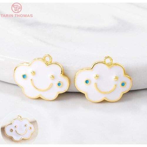 6PCS 14x12MM Hole 1MM 24K Gold Color Brass Dripping Oil Clouds Charm Pendants for DIY Jewelry Making Findings Accessories