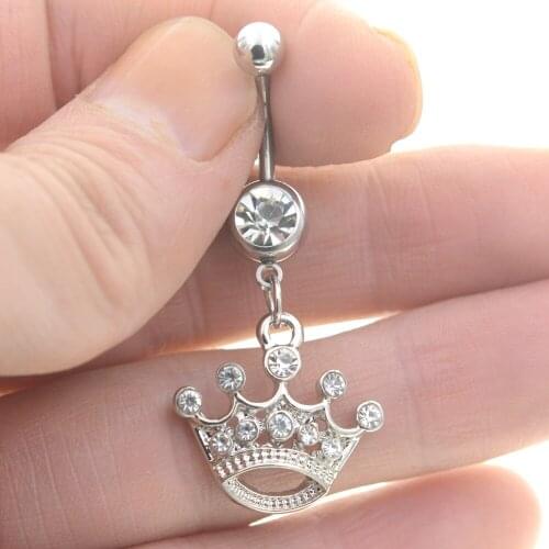 Clear Crystal Crown Belly Ring Sexy Women Dangle Earrings Navel Piercing Belly Piercing Nombril Belly Button Rings Dance Jewelry