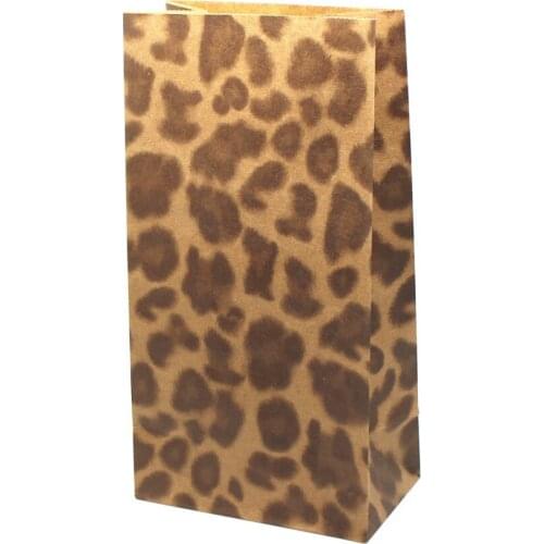 Retail 50Pcs/Lot 23*12*7.5cm Kraft Paper Open Top Leopard Print Gift Packaging Bags Flat Top Shopping Boutique Pack Paper Bag