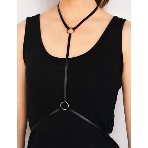 Punk Style PU Leather Necklace Link Belly Chain Body Jewelry Sexy Women Body Chest Harness Charm Girl Party Club Sexy Jewelry