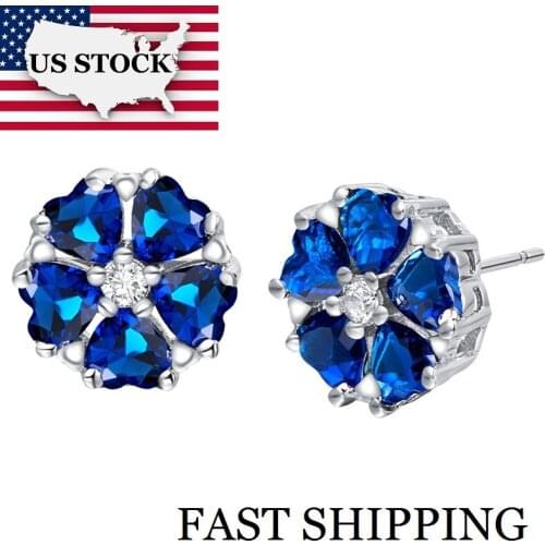 USA STOCK Uloveido Flower Earrings Cubic Zirconia Gifts for Women Earings Jewelry Bijoux Brincos Dark Blue Crystal Earring R845
