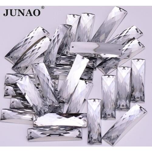 JUNAO 7*26mm White Clear Rectangular Sewing Rhinestones 100pcs Strass Stones Acrylic Clothes Decoration Crystals For DIY Crafts