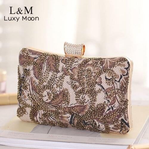 Vintage Beaded Small Evening Clutch Bag Wedding Dinner Bridal Luxury Purses And Handbag Diamond Ladies Hand Bags Sac Femme X546H