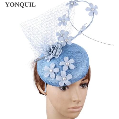 High Quality 4-Layer Linen Wedding Headwear Hat Bride Mesh Flower Fascinator With Hair Clip Women Elegant Party Dinner Headpiece