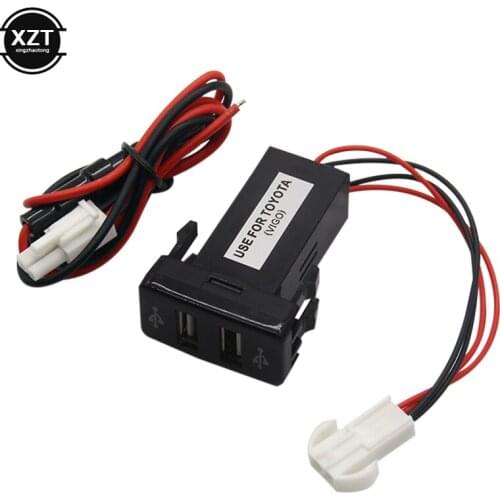 USB Car Charger 12V 2.1A Dual Port Car Charger Adapter PDA DVR + Audio Input For Toyota VIGO Mobile Phone Power Supply
