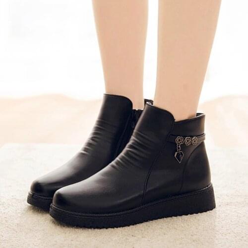 2021 Women Short Plush Warm Ankle Boots Female PU Leather Non-slip Shoes Ladies Black Leisure Comfortable Footwear Plus Size
