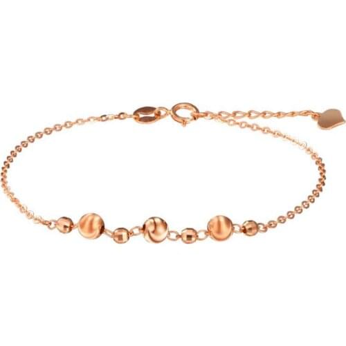 Solid AU750 Rose Gold Bracelet Ladys Round Ball Link Bracelet