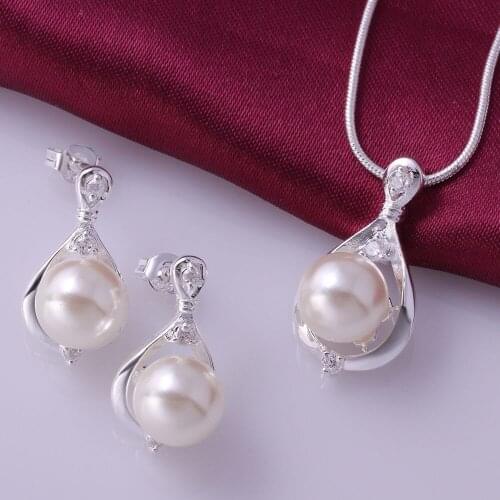 2017 New Fashion M925 Stamped - Jewelry Set Crystal Imitation Pearl Rings Earrings Necklace Jewelry Sets For Women