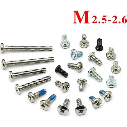 100PCS BM2.5 Phillips Round Head Screws Ni-plated Cross Pan Head Screws Blue Black Zinc/Color Zinc/304 Stainless Steel