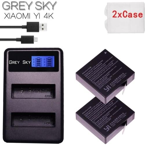 2pcs 1400mAh Battery Pack for Xiaomi yi Lite 4k 4k+ Action Camera With Dual Port Battery Charger For yi 4k Accessory Kits