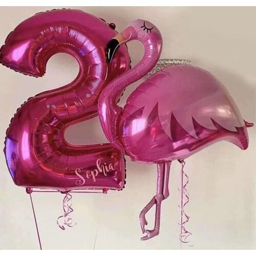 2pcs/set Flamingo Aluminum Balloons 32 Inch Pink Number Helium Balloon Hawaiian Summer Theme Party Decoration Birthday Supplies