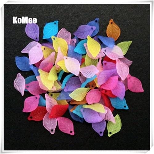 Wholesale 500pcs/lot Multi Colors Acrylic Leaf Beads For Jewelry Making Frosted Acrylic Spacer Craft DIY Beads 18mmx11mm