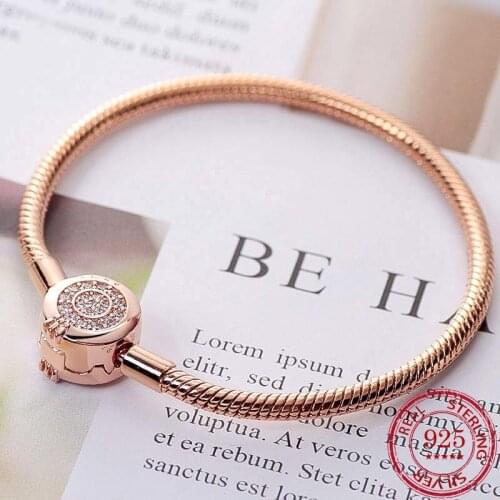 Moment Glittering Sparkling Crown O Snake Chain Bracelet 100% Real 925 Sterling Silver Bracelet for Pandora Charms Diy Jewelry