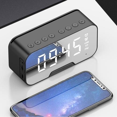 Bluetooth Speaker With FM Radio LED Mirror Alarm Clock Subwoofer Music Player Snooze Desktop Clock Wireless