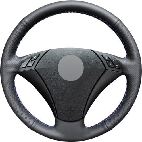 Black Artificial Leather DIY No-slip Car Steering Wheel Cover for BMW 5 Series E60 (Sedan) 2003-2009 E61 (Touring) 2004-2009