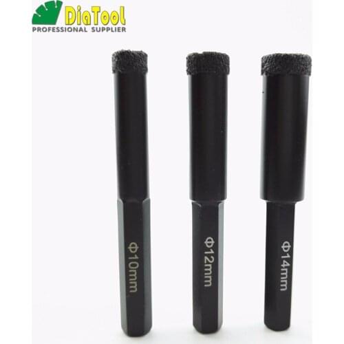 DIATOOL 3pcs (10mm+12mm+14mm) Vacuum Brazed Diamond Drilling Core Bits Wet Drill Bits Hole Saw Marble Tile Granite Concrete