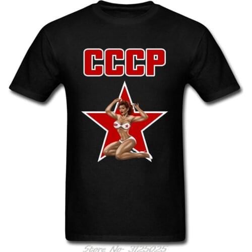 CCCP T-shirt Hot Men C C C P T Shirts New Arrival Mens Tops Tees Sexy Pin Up Girl Tshirt Cotton Beige Camisa USSR Red Star Print
