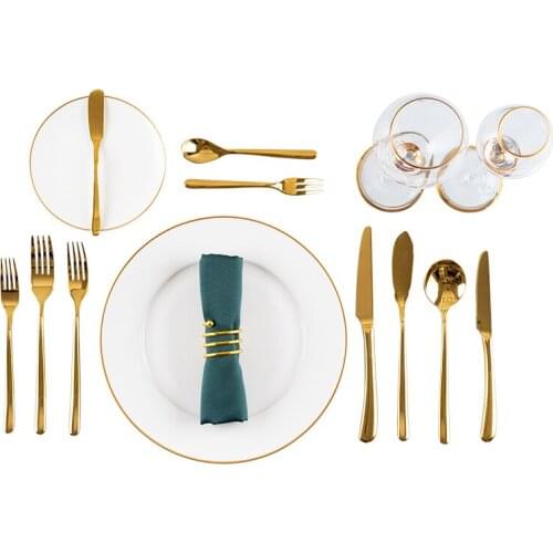 Nordic Ceramic Plate Full Tableware Steak Knife Forkspoon Set Dinner Set Creative Gold Table Cutlery Kitchen Zero Waste Gift