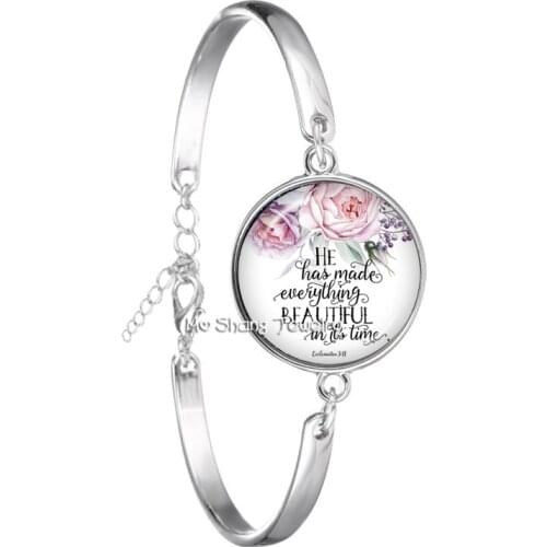 Classic Bracelet Art Flower Bible Verse 18mm Glass Dome Charms Bangle Scripture Quote Jewelry Gifts For Christian Party Favor