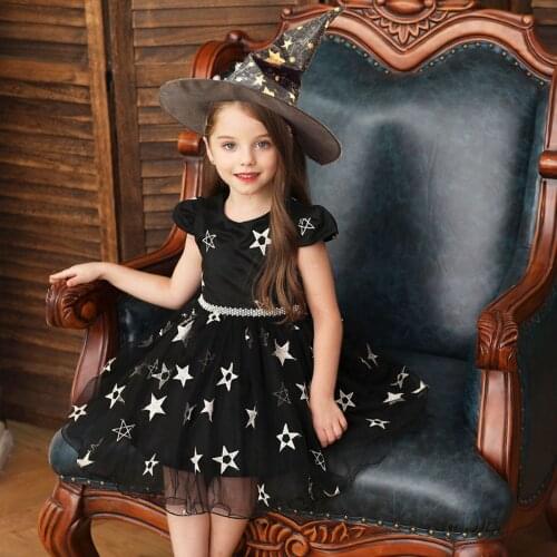 Baby Girls Clothes Set Infant Halloween Party Lace Princess Dress + Magician Pointed Hat 1-8 Years kids Pageant Dance Costume