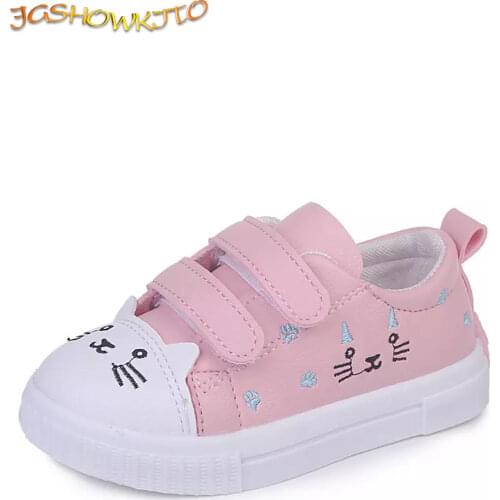 JGSHOWKITO Fashion Girls Casual Shoes White Skate Sneakers For Toddlers Kids Childrens Anti-slid Sports Shoes Cute Cartoon Cat
