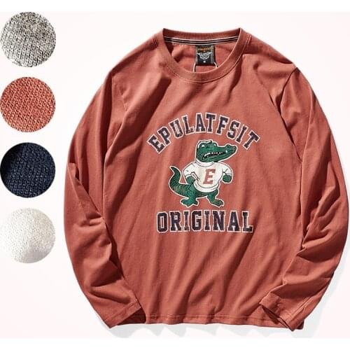 Cool Printed Long-Sleeved T-shirt Men 's Cotton Brushed Washed Trendy Casual Bottoming Shirt T