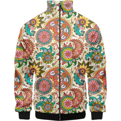 UJWI New Cashew Flower Stand-up Collar Jacket Sports Cool Art Design Mens Oversized Zipper Coat Cheap Dropship Wholesale 5XL