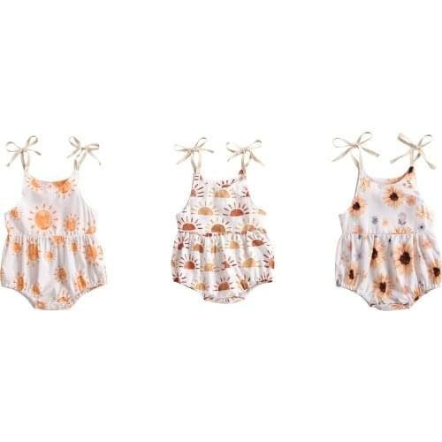 Summer Baby Girls Romper Sunflower Print Sleeveless Playsuit Jumpsuit Sunsuit Clothes Outfits for 0-24M Newborn Infant Kids