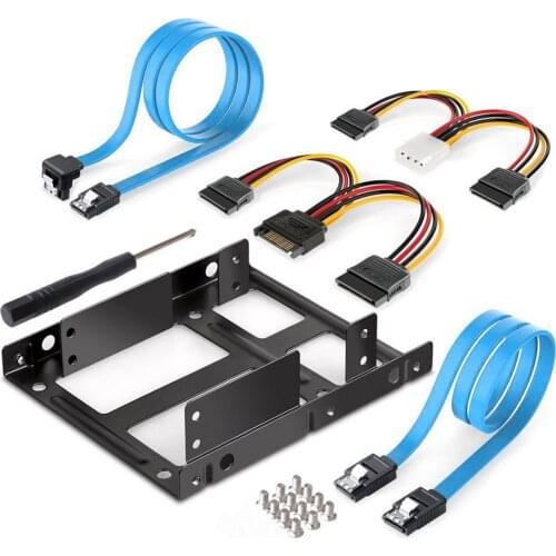 XT-XINTE Dual Hard Disk Metal Holder 2.5 to 3.5 Inch HDD Mounting Bracket Adapter with SATA & Power Cable for Desktop