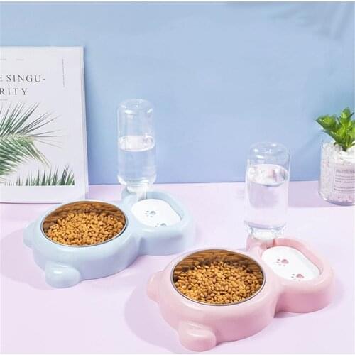 Pet Double Bowls Cat Auto Water Dispenser Dog Automatic Feeder Puppy Drinking Bowl Large Capacity Doggy Feeding Food Dishes