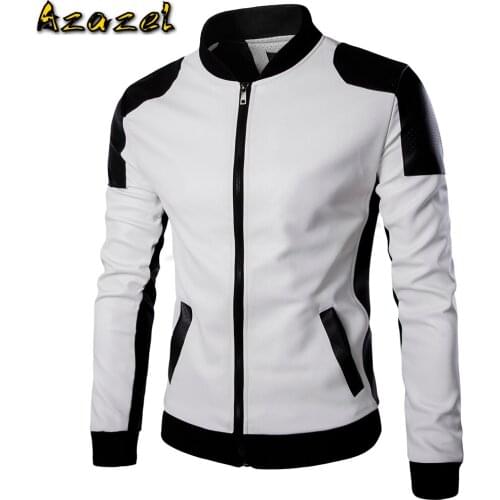 Hot Men Leather Jacket Male Motorcycle Biker Mans Autumn stand collar black and white mixed colors casual leather clothes M-5XL