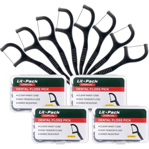 Charcoal Floss Picks Dental Floss Picks with 4 Travel Handy Cases 240 pieces Flossers