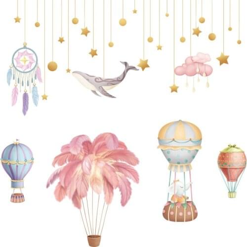 Nordic Feather Air Balloon Wall Stickers for Living Room Kids Rooms Wall Decor Removable Dreamcatcher DIY Wall Decals