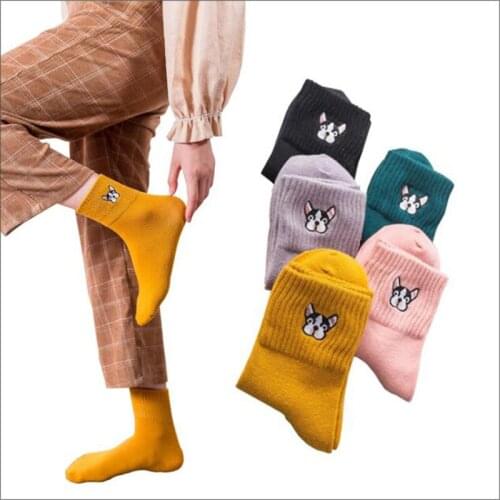 New Cartoon Thick Womens Socks Cute Dog Cotton Socks for Women Autumn Winter School Girl Socks Casual Solid Color Dress socks