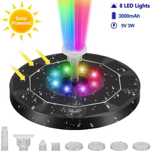 NEW Hot Sale! 5V/3W Solar Water Fountain Pump Colorful LED Lights Floating Garden Fountain Pump Swimming Pools Pond Lawn Decor