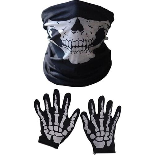 New Halloween Mask Scary Skull Chin Mask Skeleton Ghost Gloves for Performances, Parties, Dress Up, Festivals (3 Pieces/Set)