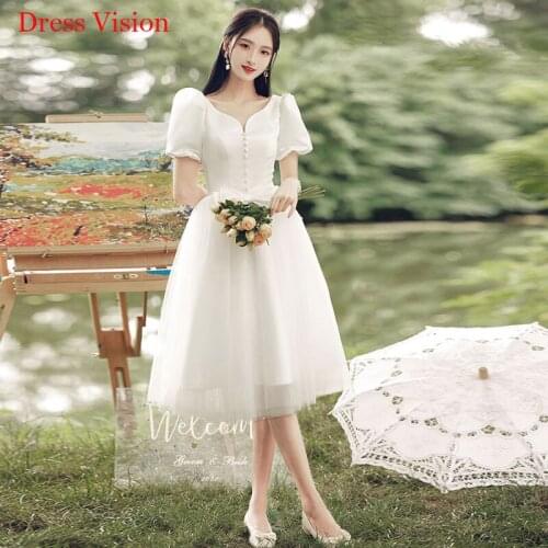 New Style Short Wedding Dresses V-neck Vestido De Noiva свадебное платье Tea Length Formal Party Gowns