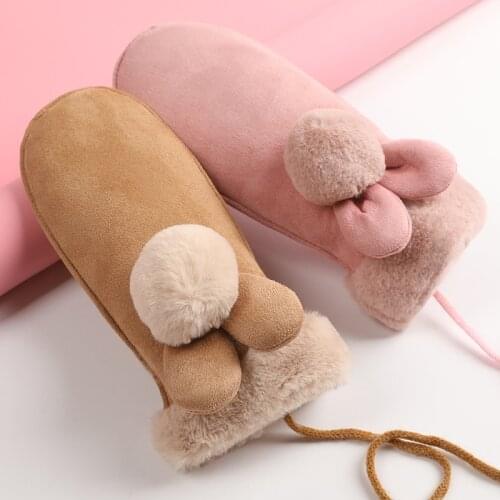 Multi-style gloves womens winter Mittens suede Girls Gloves Warm Rope Full Finger Keep warm Plus velvet Thick and cute