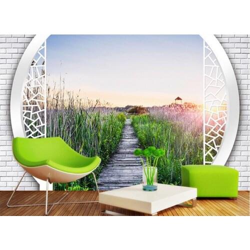 Custom 3d wallpaper Grass road 3D landscape background wall murals bathroom 3d wallpaper photo wallpaper for walls