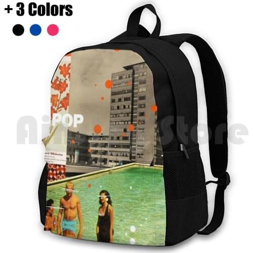 Pop Outdoor Hiking Backpack Riding Climbing Sports Bag Frank Moth Vintage Collage Retro Surreal Floral Pool Red Orange Flowers