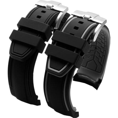 Curved End Rubber Silicone Watch band Fit For Tissot T035 T035617 CITIZEN Soft Strap Butterfly Buckle Wrist Bracelets 23mm 24mm