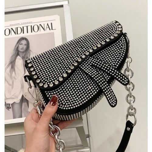 Sequin underarm handbags rivets one-shoulder diagonal handbags chain saddle bag women designer high quality crossbody bag