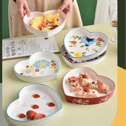 Salad Plate Heart Shape Dinner Dish Cartoon Pattern Steak Plates Home Hotel Ceramic Food Dishes Tray Pasta Restaurant Dish