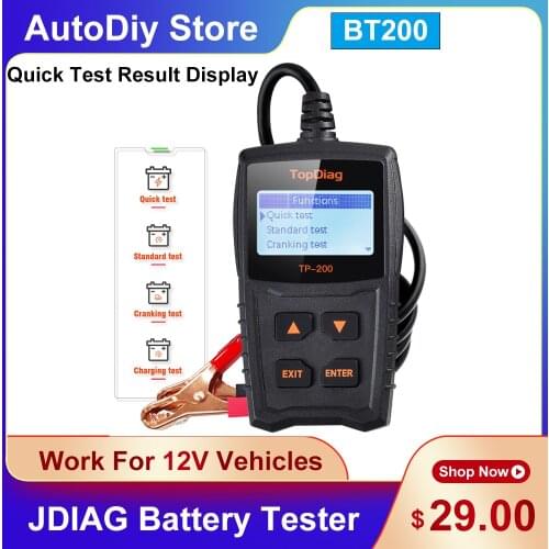 JDiag BT200 For 12V Vehicles Battery Tester Intelligent Analyzer Diagnostic Tools 100-2000 CCA Cranking Battery Status TP200