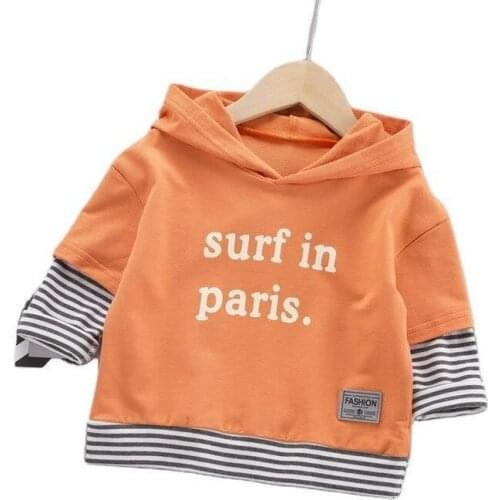 Boy Hoodie Children New Childrens Hooded Fake Two-Piece Printed Letter Toddler Sweatshirts Korean Girls Kids Sweatershirt