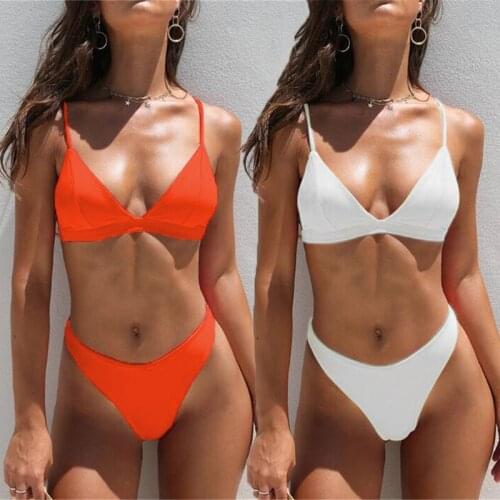 Triangle Bikini Set Women Sexy Solid Swimwear Low Waist Bathing Suit Summer Beach Wear Female Red Swimsuit Biquini