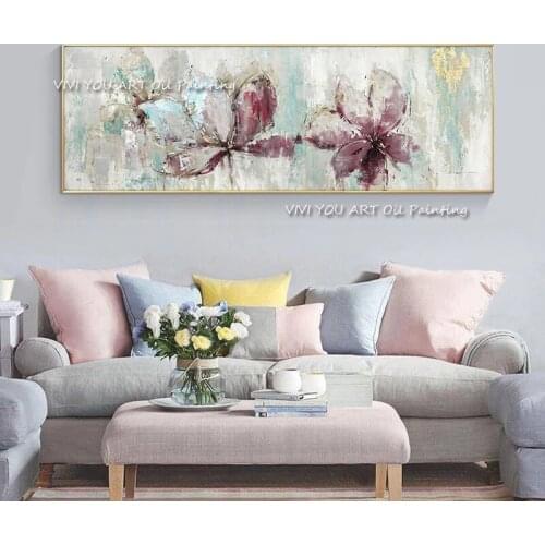 The High Quality Fashion Handpainted Abstract Flower Oil Painting Wall Art Modern Porch Picture Derr Purple White Green Plant